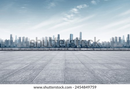 cityscape, skyline and cloud sky on view from empty floor