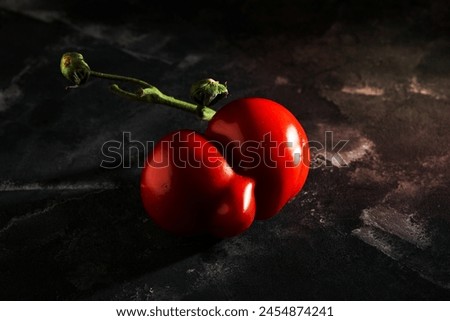 Ugly fruit or vegetable. Severely malformed mutant tomato. Food shops mostly prefer the best quality fruit and vegetables. Ugly fruit is not in high demand. Royalty-Free Stock Photo #2454874241
