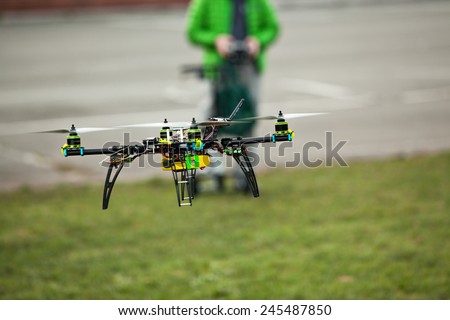 Drone being flown in an urban area Royalty-Free Stock Photo #245487850