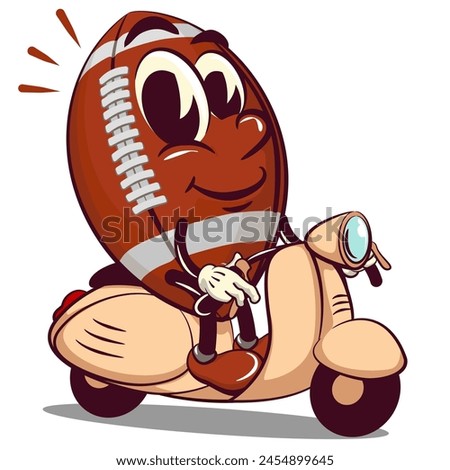american football cartoon vector isolated clip art illustration mascot riding a scooter, vector work of hand drawn