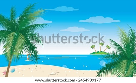 Beautiful Beach with Palm Trees in the Shore with clear water, cloud and sky