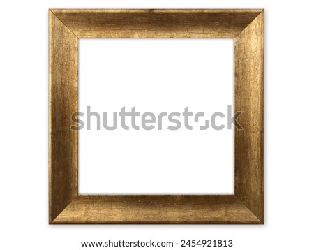 golden wood picture frame on white background