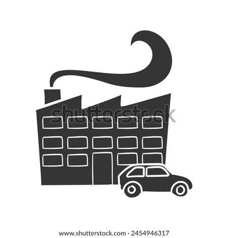 Car Factory Icon Silhouette Illustration. Industrial Vector Graphic Pictogram Symbol Clip Art. Doodle Sketch Black Sign.