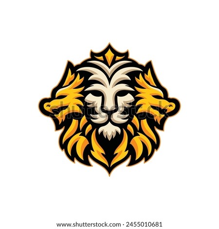 golden dragons and lion head symbol vector illustration