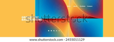 A vibrant geometric background featuring a rainbow of colors including azure, orange, and electric blue. This colorful art piece consists of rectangles, circles, and various patterns Royalty-Free Stock Photo #2455011129