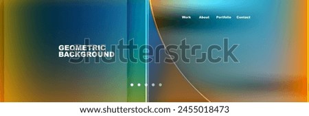 A geometric background featuring gradients of azure, sky blue, and orange. Closeup macro photography of circles and rectangles in electric blue and aqua, perfect for branding Royalty-Free Stock Photo #2455018473