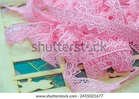 Pink lace ribbon Maybe Republic for adding fun style or upmarket decoration Ideal for making handmade cards and other crafts Openwork detail making it look charming