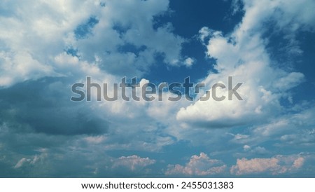 Clouds With Blue Sky Background. Moving Clouds. Nature Weather Blue Sky. Cloudscape Sunny Day.