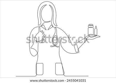 Continuous one line drawing of young nurse outline vector art illustration