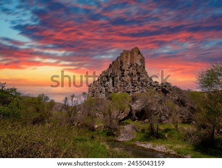 Famous and popular tourist attraction of Cappadocia and Turkey is the Ihlara Valley with a deep gorge and steep cliffs with hiking paths Royalty-Free Stock Photo #2455043159