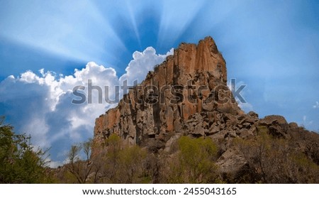 Famous and popular tourist attraction of Cappadocia and Turkey is the Ihlara Valley with a deep gorge and steep cliffs with hiking paths Royalty-Free Stock Photo #2455043165