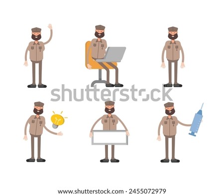 soldier characters set in various poses vector illustration