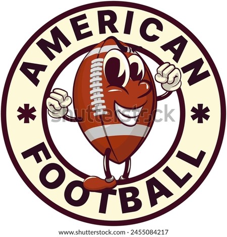 american football cartoon vector logo emblem isolated clip art illustration mascot in circular american football text, vector work of hand drawn