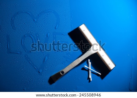 Valentine Day Love heart made by water bubbles on a blue background