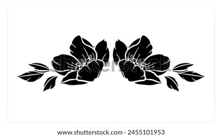 Flowers isolated on transparent background. Flowers in modern simple. for logo or tattoo. Hand drawn line wedding herb, elegant leaves	
