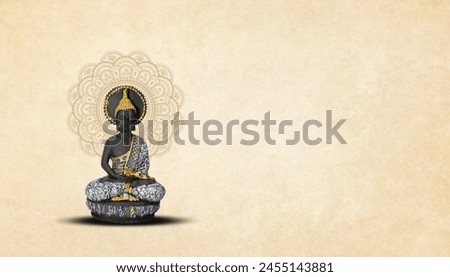 Buddha Purnima, Buddha statue meditation, floral background Royalty-Free Stock Photo #2455143881