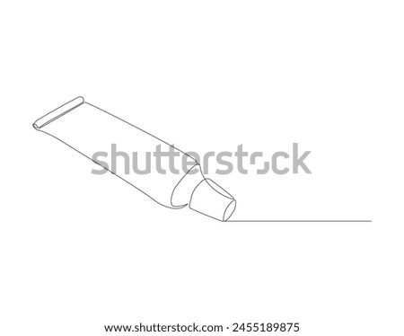 Continuous line drawing of toothpaste tube. One line of toothpaste. Dental health concept continuous line art. Editable outline.
