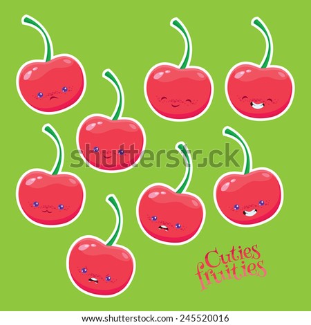 sweet cherries with different emotions - vector fruits set
