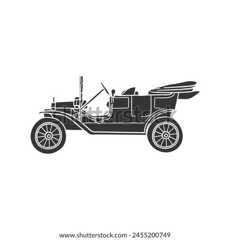 Vintage Car Icon Silhouette Illustration. Automobile Vector Graphic Pictogram Symbol Clip Art. Doodle Sketch Black Sign.