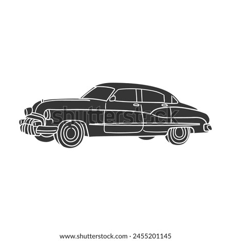 Retro Car Icon Silhouette Illustration. Automobile Vector Graphic Pictogram Symbol Clip Art. Doodle Sketch Black Sign.