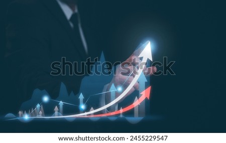 Businessman showing analyzing forex trading graph financial data. Stock Market Investments Funds and Digital Assets. Business finance technology and investment concept. Business finance background.