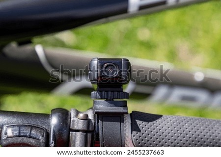 action camera on a bike. Mini video camera registrar
