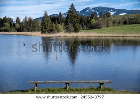 The Schwarzenberger Weiher, a moor lake near Oy-Mittelberg in the southern Allgäu, Germany. The 800-meter-long lake is considered the warmest bathing lake in the Allgäu. Royalty-Free Stock Photo #2455243797