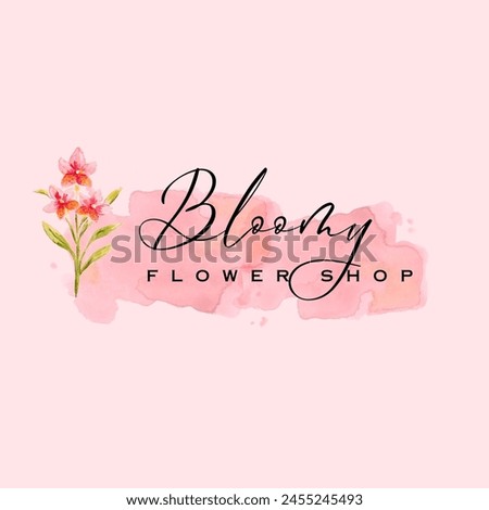 Bloomy flower shop logo design vector illustration. Royalty-Free Stock Photo #2455245493