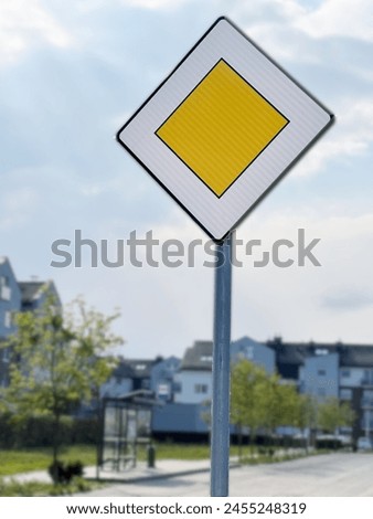 Road sign road with priority, give way, main residential road, alarm signs in Europe pathway authority, network, traffic management system, road intersection, traffic direction, guidance traffic