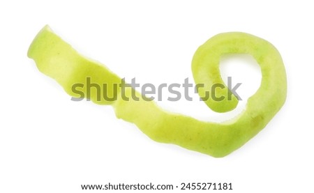 One fresh apple peel isolated on white, top view
