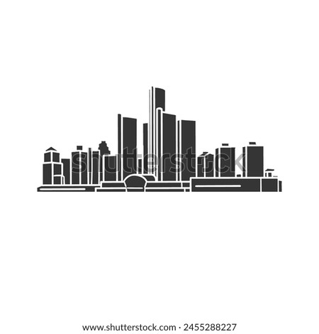 Detroit, MI, USA Icon Silhouette Illustration. Skyline Vector Graphic Pictogram Symbol Clip Art. Doodle Sketch Black Sign.