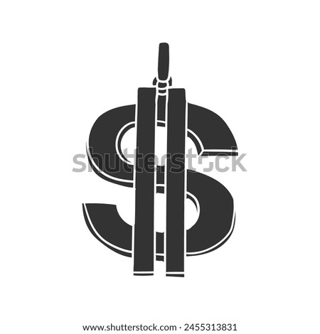 Dollar Pendant Icon Silhouette Illustration. Jewellery Vector Graphic Pictogram Symbol Clip Art. Doodle Sketch Black Sign.