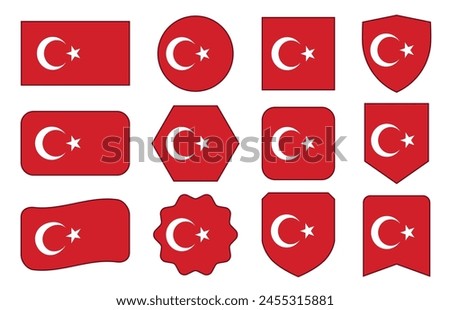 Vector Flag of Turkyie in modern abstract shapes, waving, badge, design template