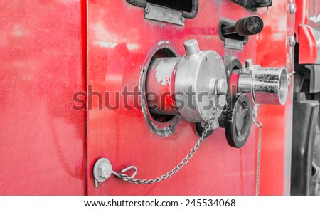 image of Fire truck close up equipment.
