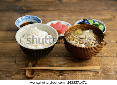 Rice and miso soup and other side dishes to go with rice