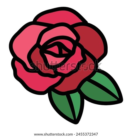 a red rose with green leaves