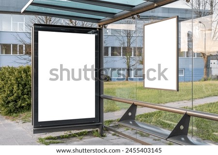 Two Mockups Of Outdoor Advertising Billboards At A Bus Stop. Blank Poster Displays On A City Street