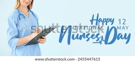 Festive banner for National Nurses Day with female medical assistant