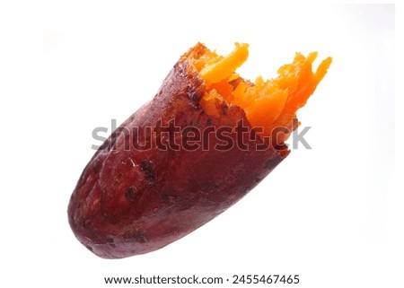 Hot Baked Organic Japanese Sweet Potatoes by air frier oven, diet and healthy food, isolated on white background. Boiled or grilled yellow sweet potato Royalty-Free Stock Photo #2455467465