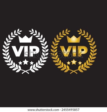 VIP seller golden badges and labels, premium quality store, vector gold icons. Best luxury product shop, VIP brand award banner or medal certificate sticker with golden crown, star and laurel wreath