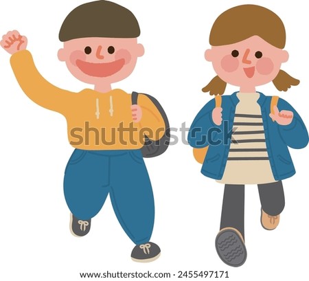 Clip art of boy and girl going on a trip