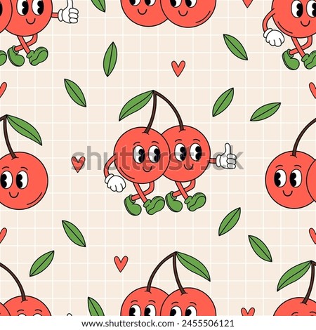 seamless pattern with cute cherries on a checkered background