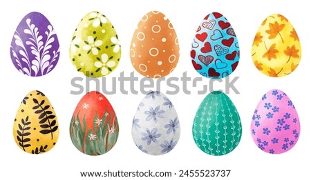Clip art of colorful Easter eggs painted with patterns