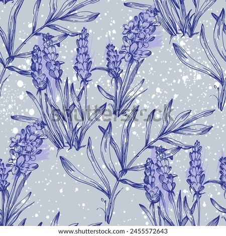 lavender pattern seamless. Print for printing on textiles, clothing, packaging. Marketing of lavender products. Vector illustration, hand drawn.