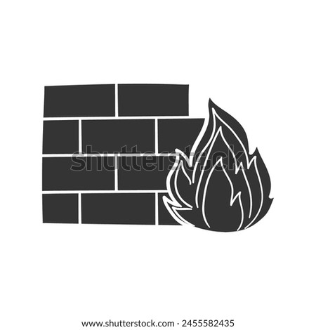 Fire Wall Icon Silhouette Illustration. Security Vector Graphic Pictogram Symbol Clip Art. Doodle Sketch Black Sign.
