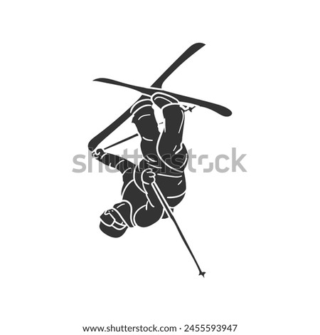 Freestyle Skiing Icon Silhouette Illustration. Winter Sports Vector Graphic Pictogram Symbol Clip Art. Doodle Sketch Black Sign.