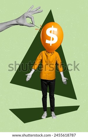 Trend artwork sketch image composite 3D photo collage of young uncertain confused man headless incognito explosion hand hold needle
