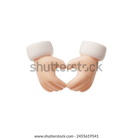 Hands making heart shape gesture 3D icon. Vector cartoon love symbol. Realistic render illustration of fingers gesture emoji, white sleeve. Valentines day romantic clip art, appreciation feelings
