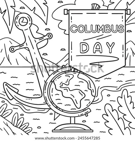 Columbus Day with Flag, Anchor and Globe Coloring 