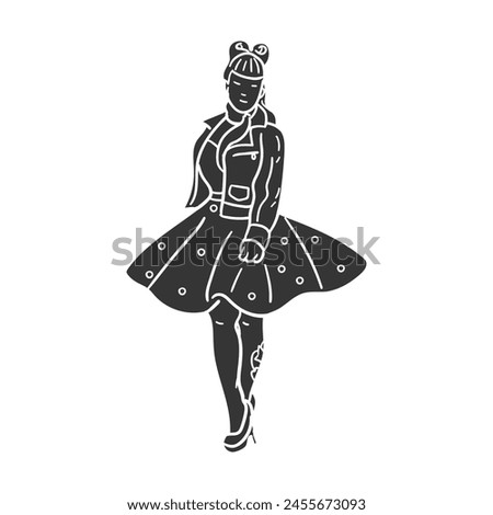 Retro Girl Icon Silhouette Illustration. Pin up Vector Graphic Pictogram Symbol Clip Art. Doodle Sketch Black Sign.